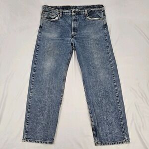Mens Levis 505 Jeans 42x30 Blue Denim Distressed Straight Leg EUC
